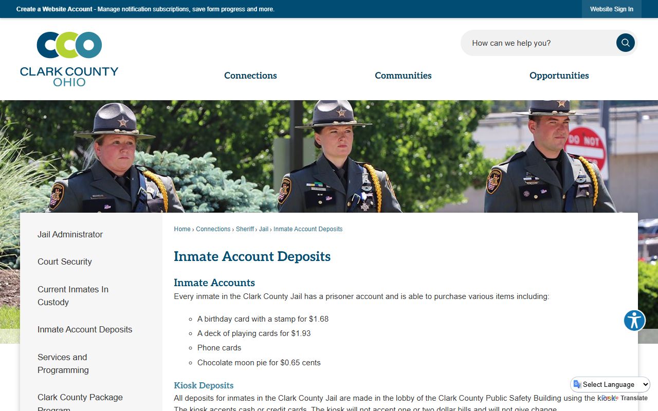 Clark County inmate records account deposit options